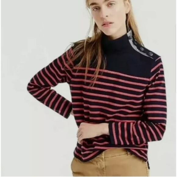 J.Crew Womens Popover Plus Size XXL Navy Blue Striped Sweater Nautical Preppy - Picture 1 of 13